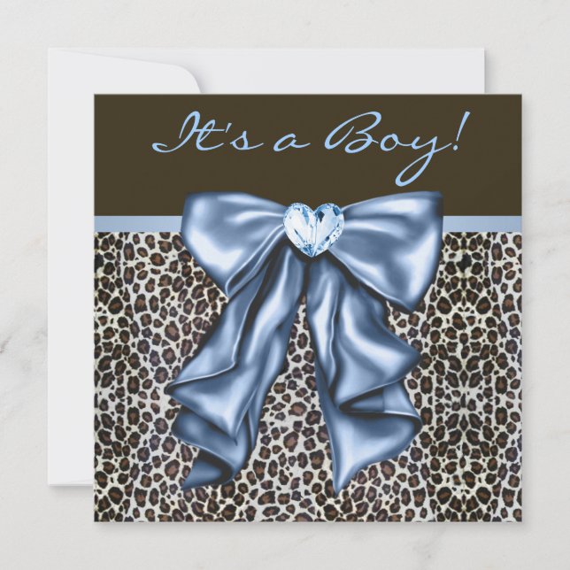 Baby Blue Brown Leopard Baby Boy Shower Invitation (Front)
