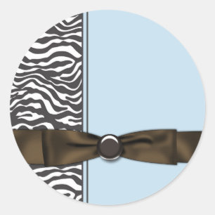 Baby Blue Brown Zebra Party Favor Classic Round Sticker