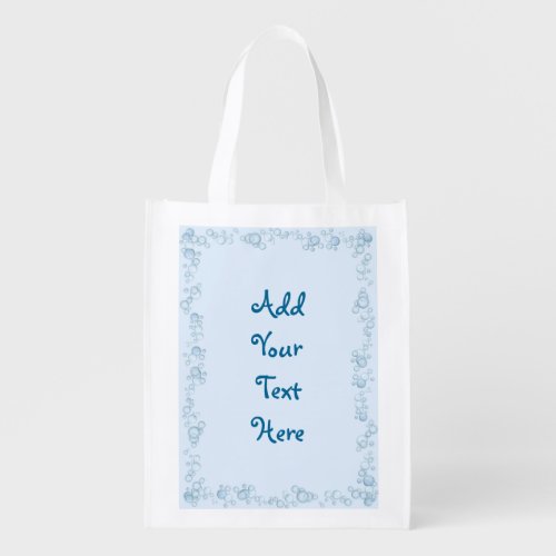 Baby Blue Bubble Border Design Customized Grocery Bag