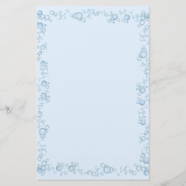 Baby Blue Bubble Border Design Stationery (Front)