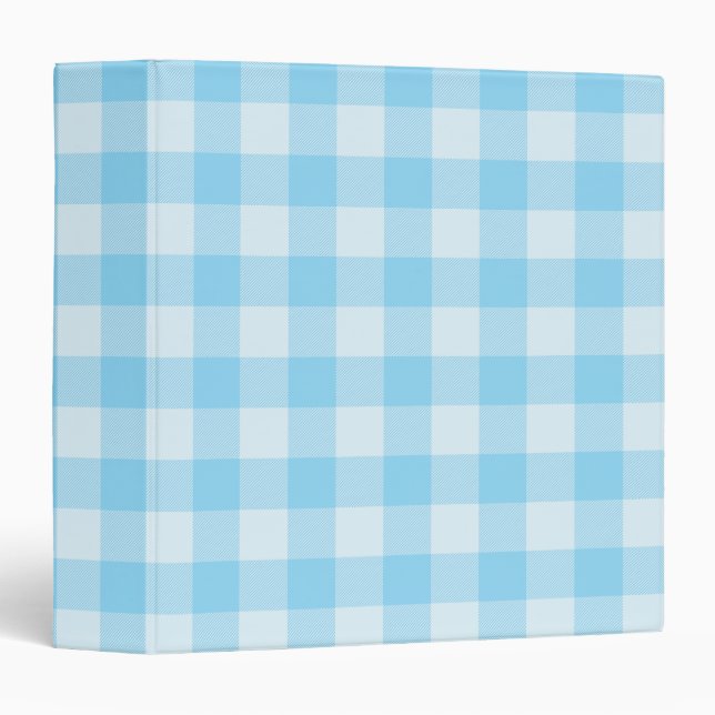 Baby Blue Buffalo Plaid Gingham 3 Ring Binder (Front/Spine)