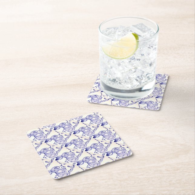Baby Blue Bunny Rabbit Cute Party Supplies Square Paper Coaster (Insitu)