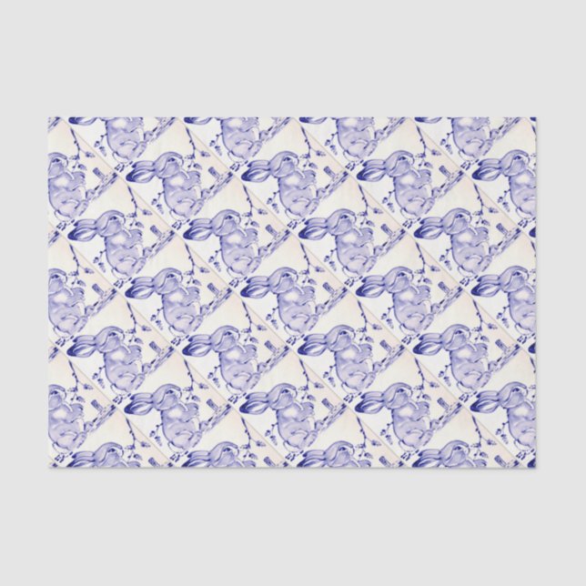 Baby Blue Bunny Rabbit Gift Wrap Tissue Paper (Front)