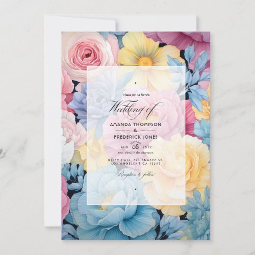 Baby Blue Buttercream Yellow Pastel Pink Wedding Invitation