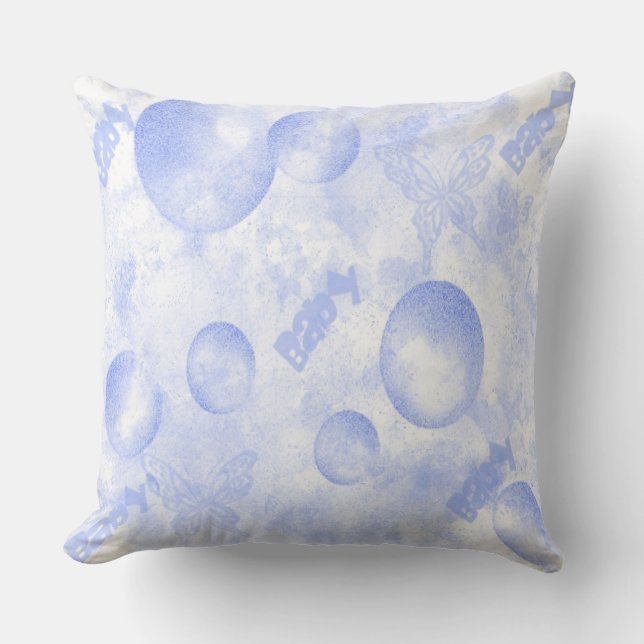 Baby Blue Butterflies and Balloons Throw Pillow (Front)