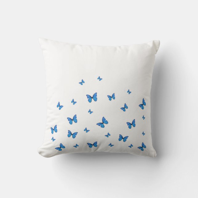 BABY BLUE BUTTERFLIES ON WHITE THROW PILLOW (Front)