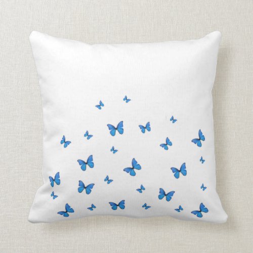 BABY BLUE BUTTERFLIES ON WHITE THROW PILLOW
