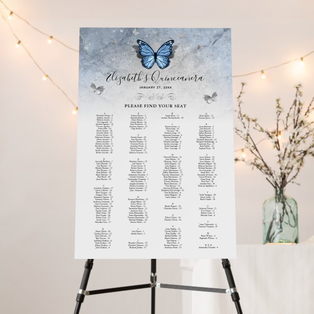 Baby Blue Butterfly Alphabetical Seating Chart Foam Board (In Situ (Stand))