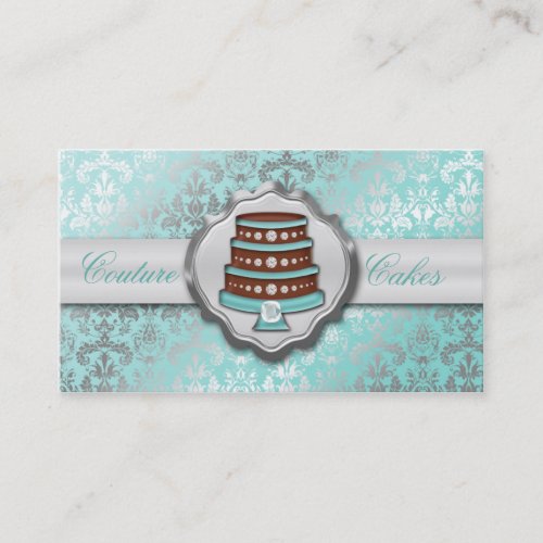 Baby Blue Cake Couture Glitzy Damask Cake Bakery Business Card Template