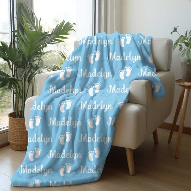 Baby Blue Calligraphy Personalized Repeat Name Fleece Blanket (Creator Uploaded)