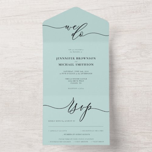 Baby Blue Calligraphy Simple Wedding All In One All In One Invitation