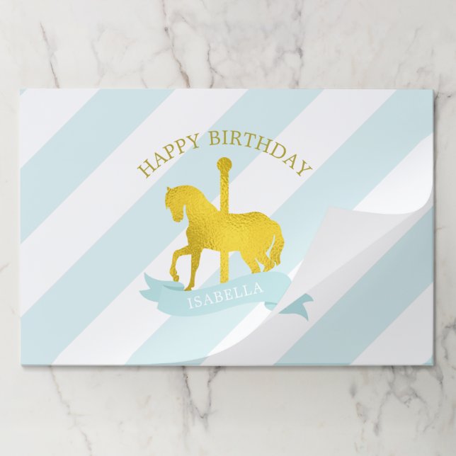 Baby Blue Carousel Horse "Birthday Girl" Paper Pad (Folded)