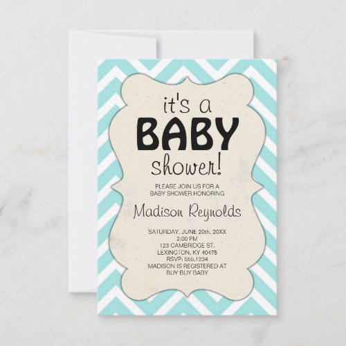 Light Blue Chevron Baby Shower Invitation