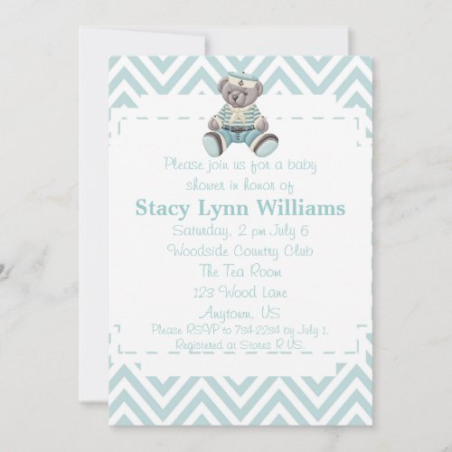 Baby Blue Chevron Baby Shower Custom Invites