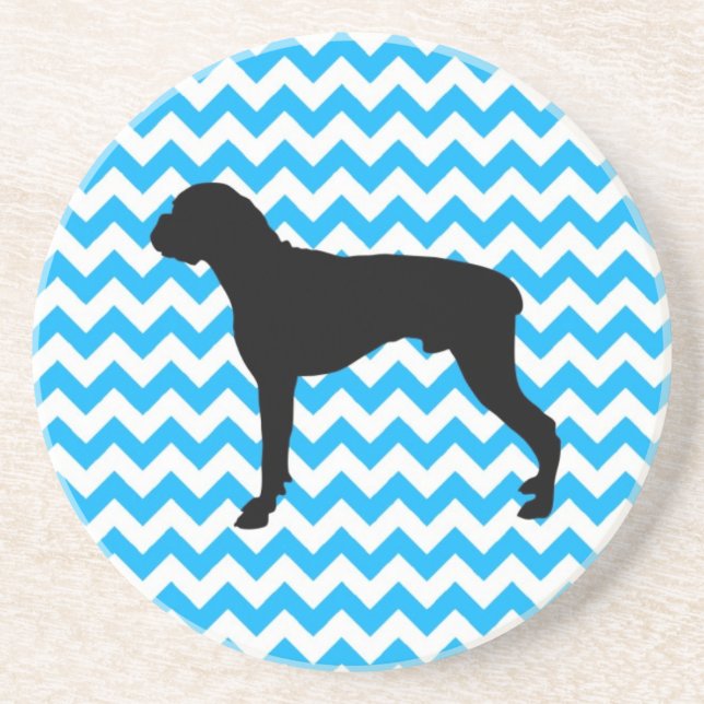 Baby Blue Chevron With Boxer Silhouette Drink Coaster (Front)