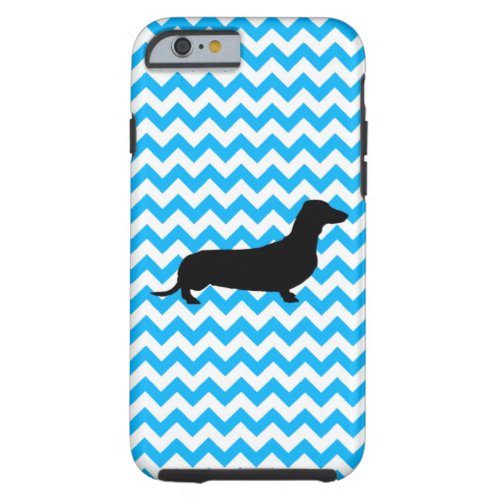 Baby Blue Chevron With Dachshund Tough iPhone 6 Case