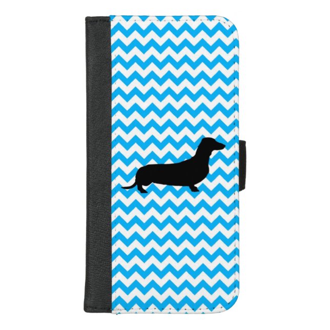 Baby Blue Chevron With Dachshund iPhone Wallet Case (Front)