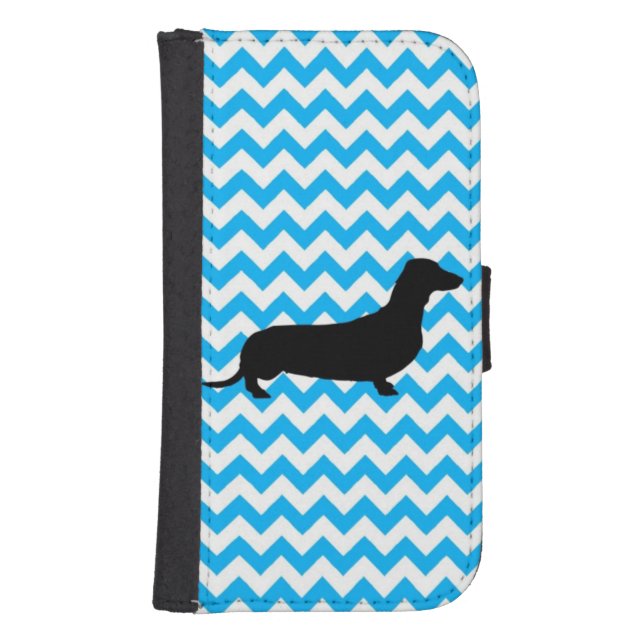 Baby Blue Chevron With Dachshund Samsung Galaxy Wallet Case (Front)