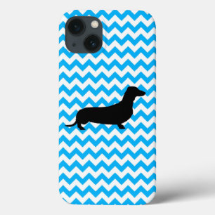Baby Blue Chevron With Dachshund Silhouette iPhone 13 Case