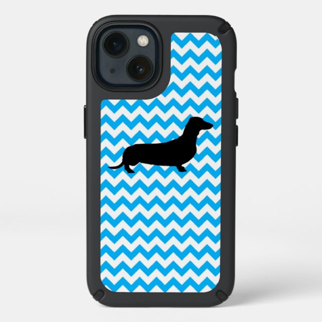 Baby Blue Chevron With Dachshund Speck iPhone 13 Case (Front)