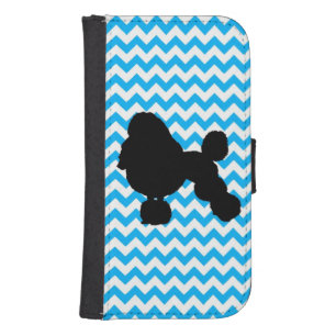 Baby Blue Chevron With Poodle Wallet Phone Case For Samsung Galaxy S4