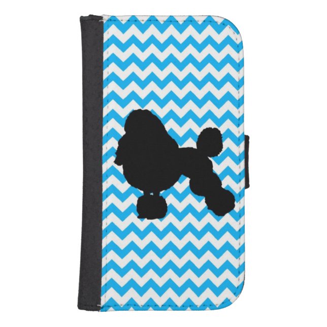 Baby Blue Chevron With Poodle Samsung Galaxy Wallet Case (Front)
