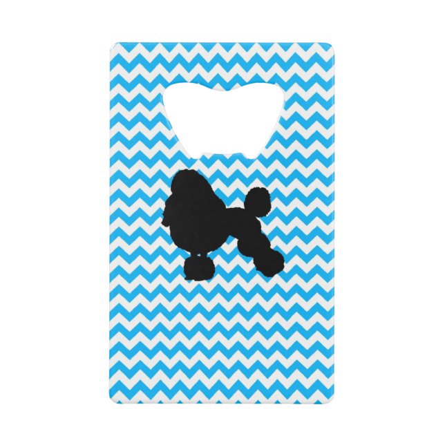 Baby Blue Chevron With Poodle Silhouette Credit Card Bottle Opener (Front)