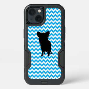 Baby Blue Chevron With Yorkie Silhouette iPhone 13 Case