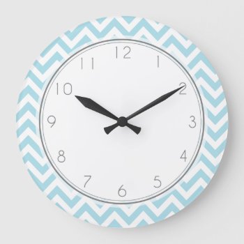 Baby Blue Chevrons Pattern Large Clock by heartlockedhome at Zazzle
