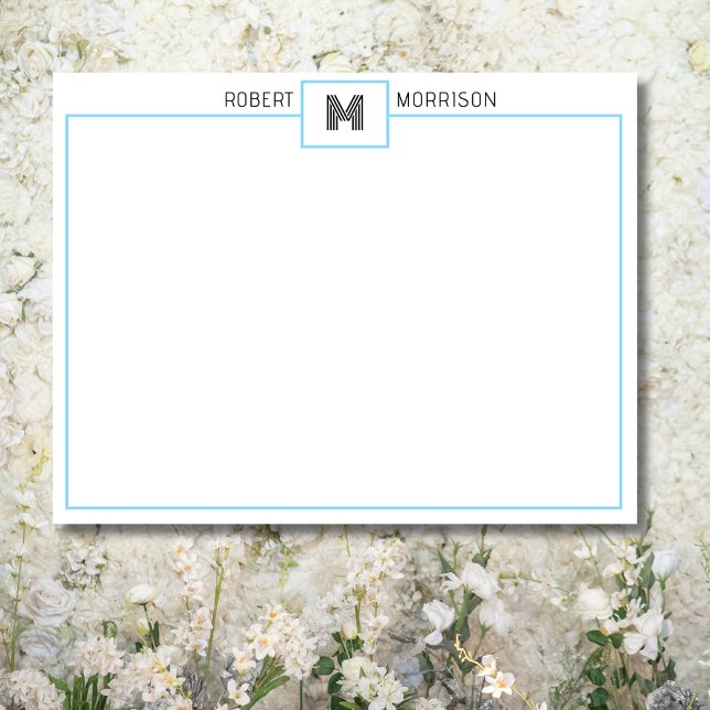 Baby Blue Chic Monogram Stationery Note Card (Creator Uploaded)