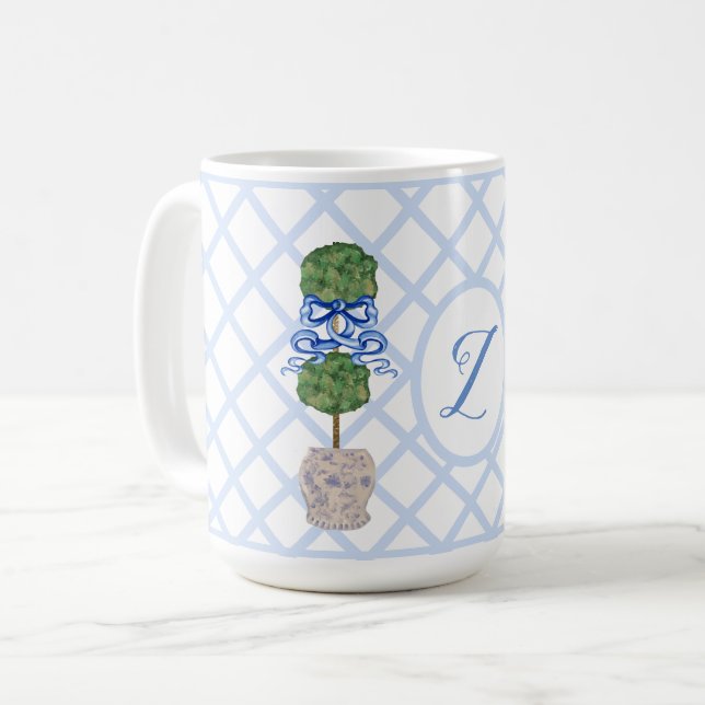 Baby Blue Chinoiserie Ginger Jar Jars Topiary  Coffee Mug (Front Left)