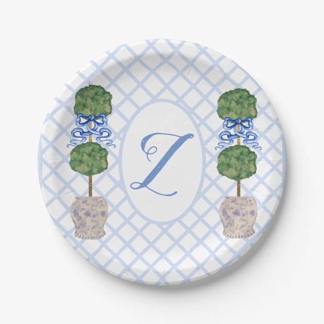 Baby Blue Chinoiserie Ginger Jar Jars Topiary  Paper Plates (Front)