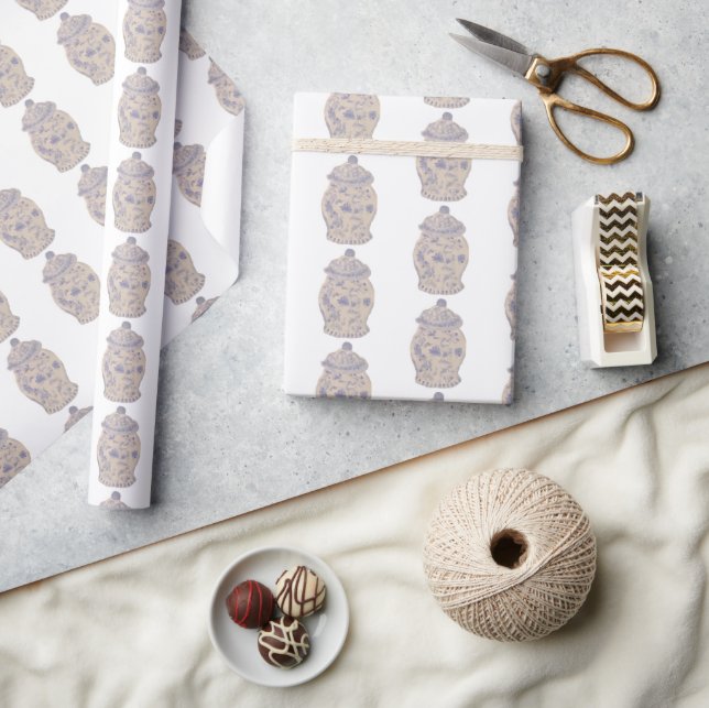 Baby Blue Chinoiserie Ginger Jar Jars  Wrapping Paper (Crafts)