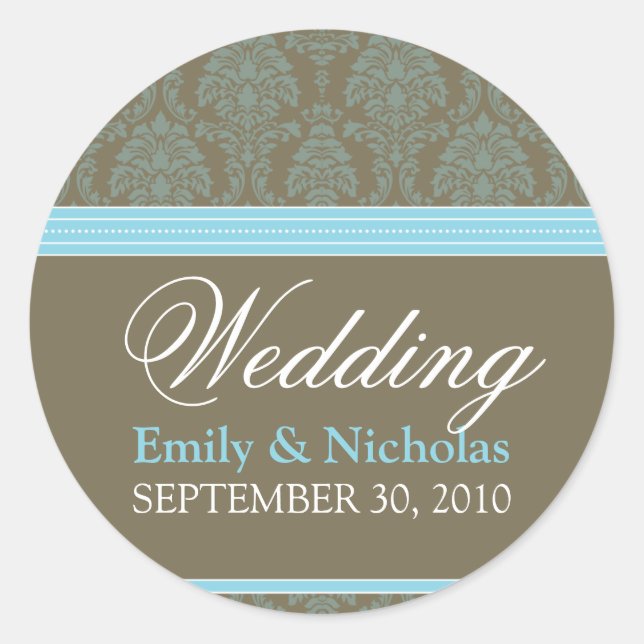 Baby Blue Chocolate Damask Wedding Invitation Seal (Front)