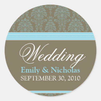 Baby Blue Chocolate Damask Wedding Invitation Seal