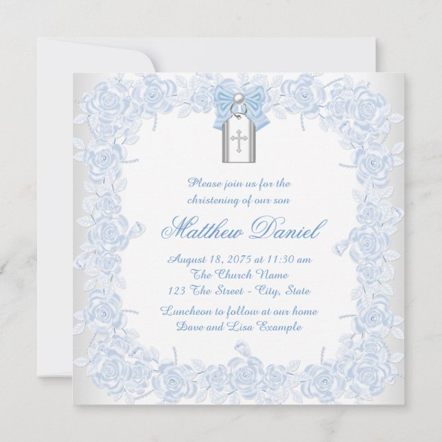 Baby Blue Christening Invitation (Back)