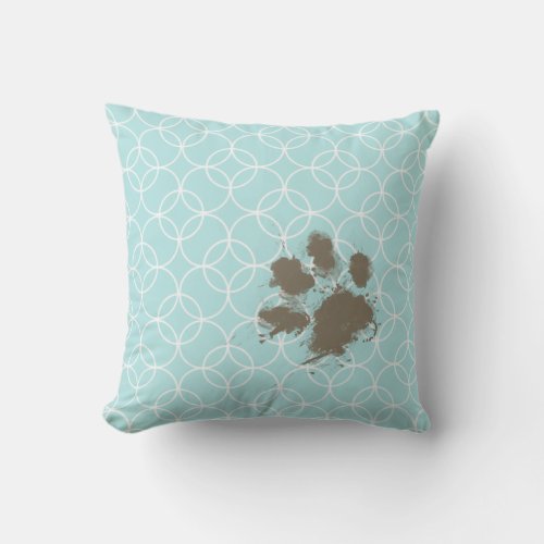 Baby Blue Circles Funny Pawprint Throw Pillow