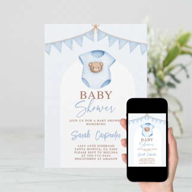 Baby Blue clothes Baby Shower Boy Invitation Zazzle
