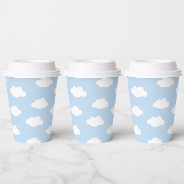 Baby blue cloudy sky pattern paper cups (Multi)