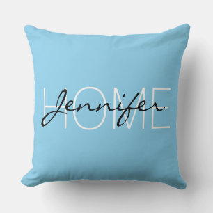 Baby blue color home monogram throw pillow
