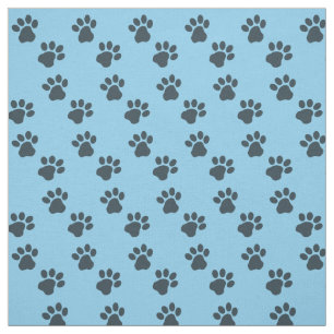Baby Blue Colored Fabric With Cat Dog Paw Prints