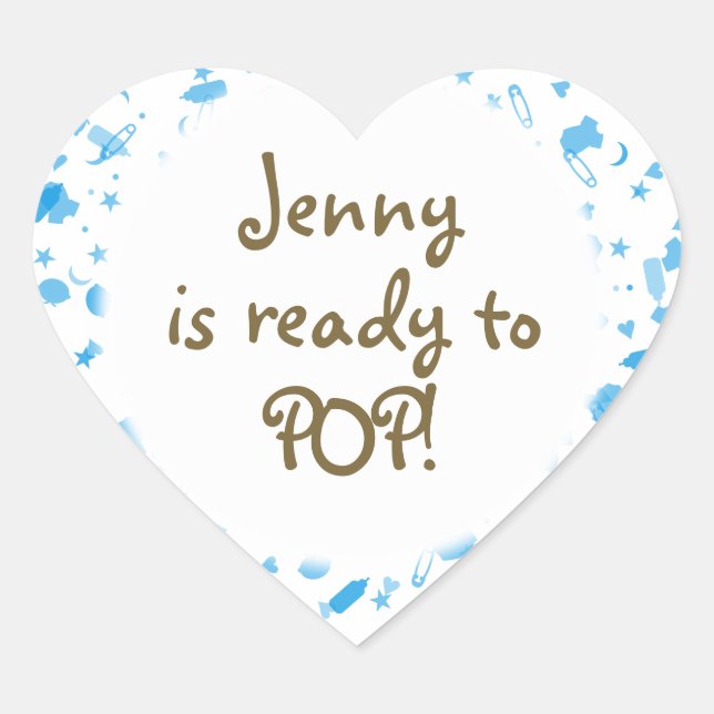Baby Blue Confetti Baby Shower Favor Heart Sticker (Front)