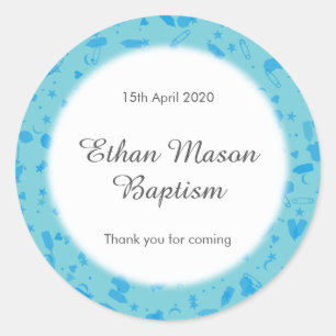 Baby Blue Confetti Baptism Christening Favor Classic Round Sticker