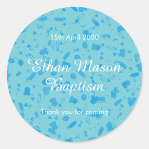 Baby Blue Confetti Baptism Christening Favor Classic Round Sticker