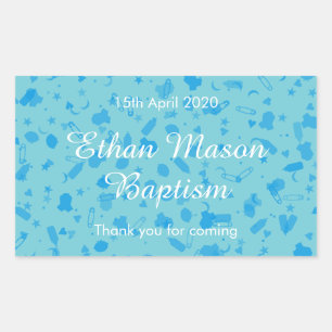 Baby Blue Confetti Baptism Christening Favor Rectangular Sticker
