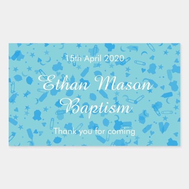 Baby Blue Confetti Baptism Christening Favor Rectangular Sticker (Front)