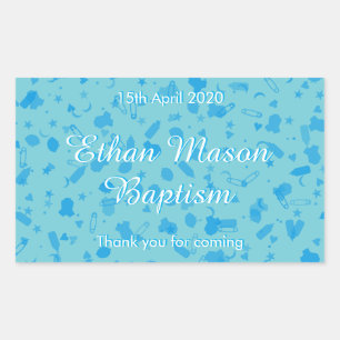 Baby Blue Confetti Baptism Christening Favor Rectangular Sticker