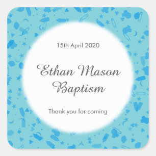 Baby Blue Confetti Baptism Christening Favor Square Sticker