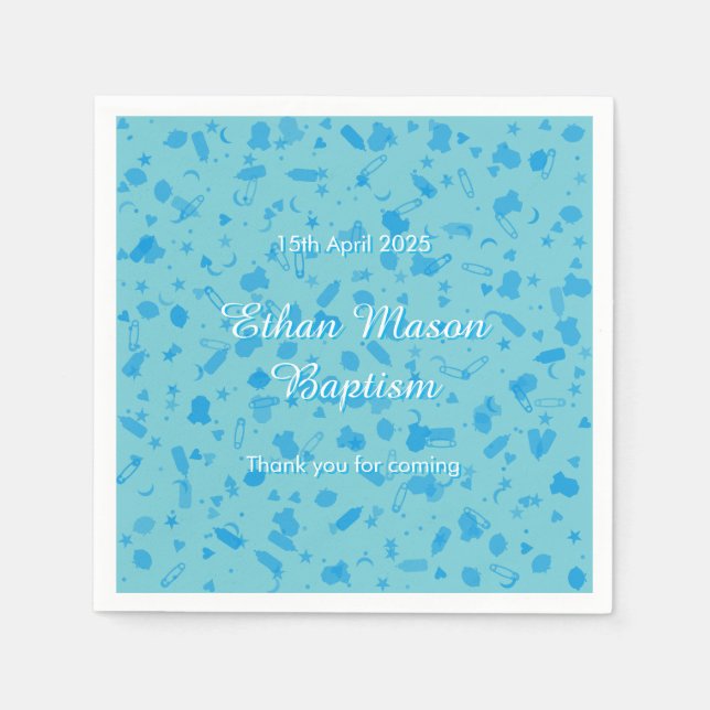 Baby Blue Confetti Baptism Christening Napkins (Front)