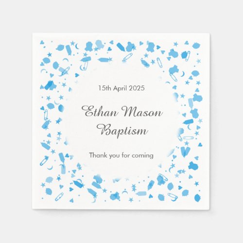 Baby Blue Confetti Baptism Christening Paper Napkins